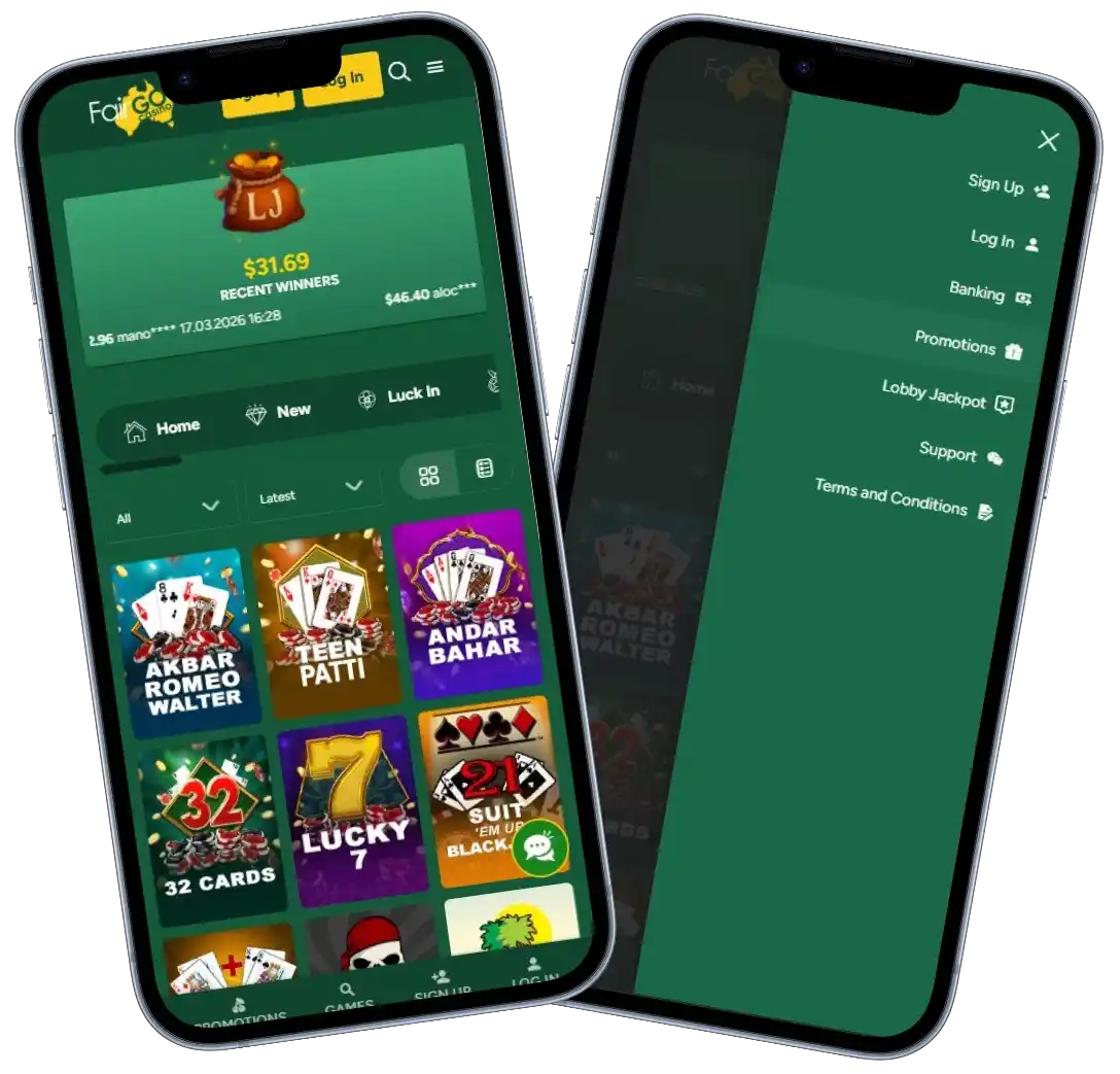 Fair Go Casino mobile app gameplay screens